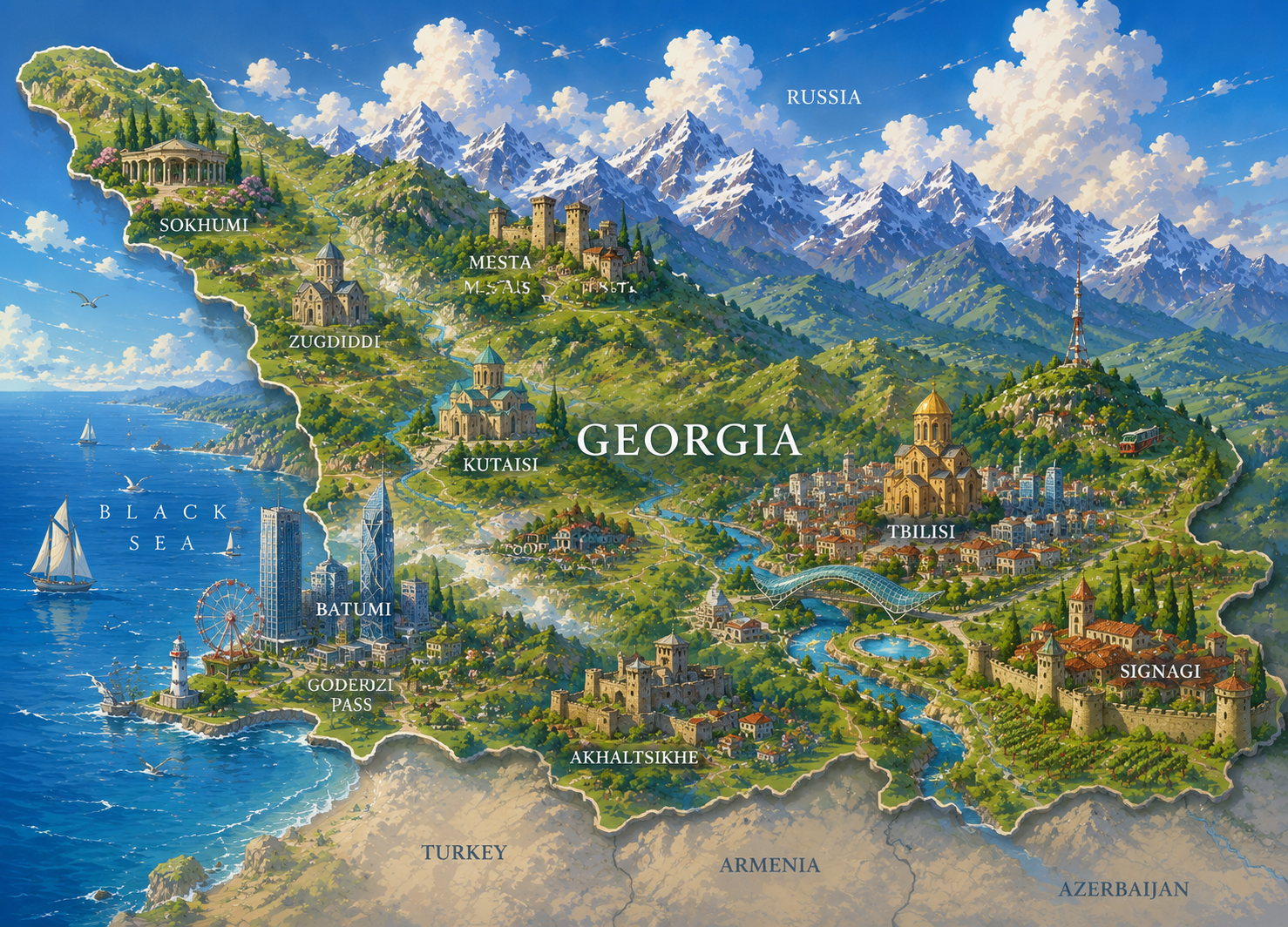 Illustrated map of Georgia with Tbilisi marked